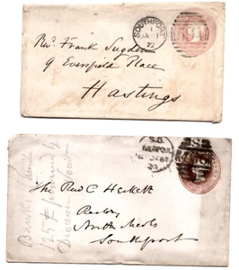 1870's QV 1d Pink Stationery Southport 594 Liverpool 466 Duplex Postmarks - Picture 1 of 4