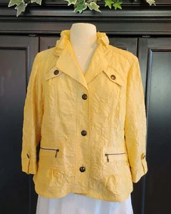 Chico’s W’s 8 Butter Yellow 3/4 Sleeve Lightweight Crinkle Fabric Jacket Blazer - Picture 1 of 9