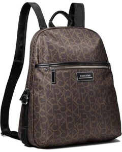 NWT Calvin Klein Sikka CK Logo Signature Large Backpack, Brown/Khaki/Black - Picture 1 of 18
