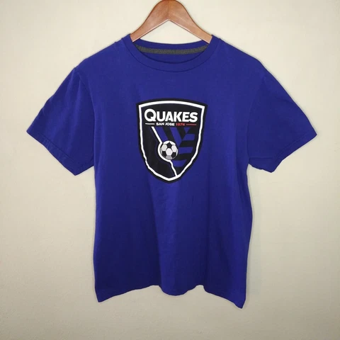 San Jose Earthquakes MLS Soccer Adult Medium Blue Cotton Crew Neck T-shirt Cover