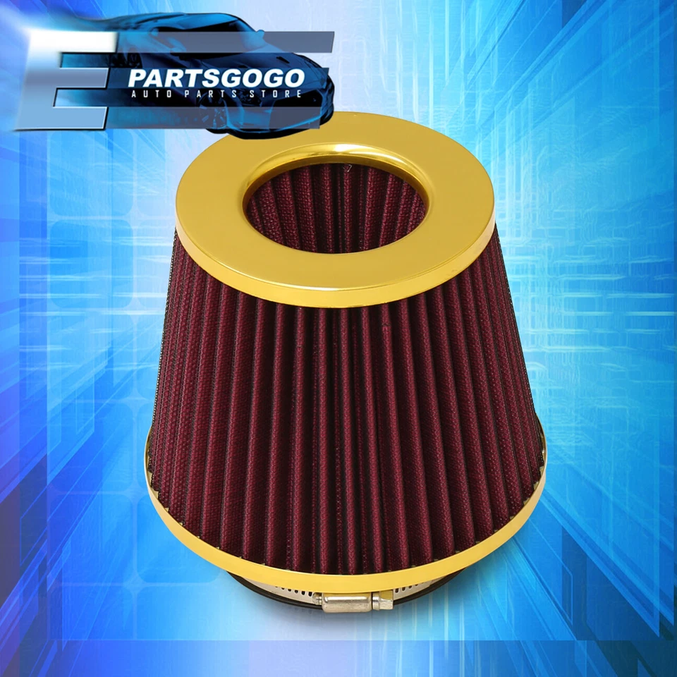 For Mitsubishi 4" Mesh Air Cold Short Intake Filter JDM Dry Cone Aluminum Gold Foto 1 de 3