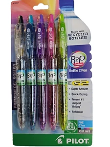 Pluma de gel piloto B2P botella-2 bolígrafos reciclados retráctiles paquete surtido de 5 finos 0,7 - Imagen 1 de 3