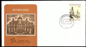 NETHERLANDS 1978 EUROPA ARCHITECTURE HUIS TEN CHURCH SET FLEETWOOD CACHET FDC UN - Picture 1 of 1