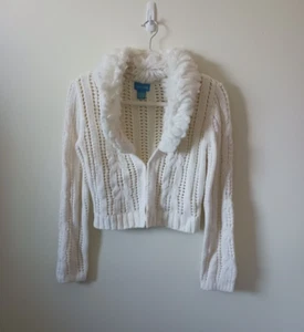 Trixie+Lulu Women Hooded Sweater Pullover Size S Ivory Knit Faux Fur Long Sleeve - Picture 1 of 7