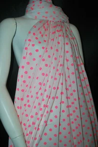 Rayon 100% knit jersey fabric semisheer Cute Broken polkadots pink on white - Picture 1 of 6