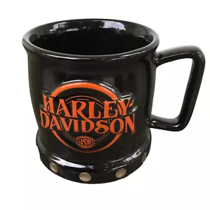 Harley-Davidson 3D Circles Logo Coffee Tea Cup Mug Black Orange Ceramic USA - Picture 1 of 5