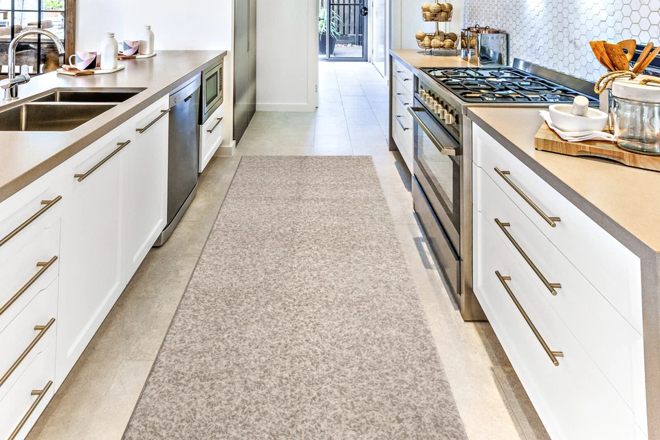 Non Slip Carpet Runner Rug, Machine Washable, PVC Rubber Backing, Mink & Beige - Image 1 of 4