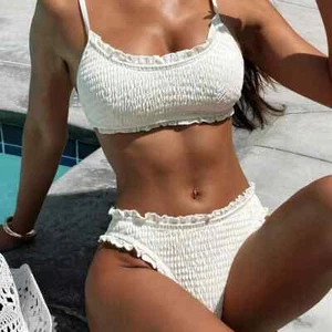 Women's Solid Color Lace Split Bikini Swimsuit Set - Picture 1 of 1