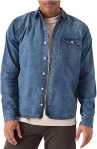 JMOJO Western Mens Denim Shirt Long Sleeve Cotton Slim Fit Button Down Shirts - Picture 1 of 7