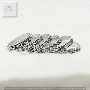 Silber Micro GS Band, Designer Aum Türkis Lotus Rund Oxidiert Ring - Bild 1 von 11