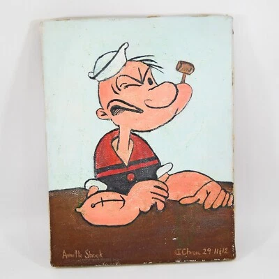 De Colección Retrato Popeye Pintado a Mano Pequeño Óleo Acrílico Firmado Biblia 1 Crónicas 29:11-12 Foto 1 de 4