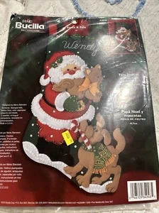 Bucilla Santa & Pets 18" Felt Christmas Stocking Kit # 84948 Cat Dog 2003 NEW - Picture 1 of 3