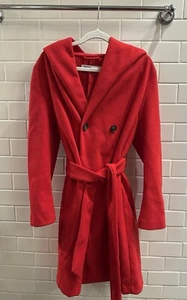 Zara Women’s Belted Soft Hooded Coat Red Size M - Picture 1 of 3
