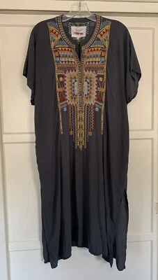 🦋 Vestido túnica Johnny Was Biya Boho gris bordado cubierta de playa talla S nuevo con etiquetas Foto 1 de 4