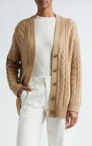 NWT $465 VINCE Oversize Wool & Cashmere Cable Cardigan In Cashew M Medium NEW - Picture 1 of 15