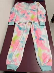 Justice Sleep Girls XL 16-18 Pajamas Set 2 Pcs Multicolor Logo Super Cozy Velour - Picture 1 of 6