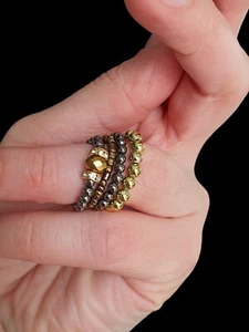 Beaded Stretch Elastic Stacking Rings Gold Tone Black Plated Ball Set of 4 - Picture 1 of 6