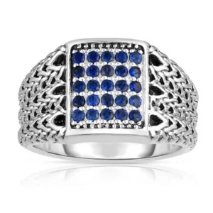 Mens Sapphire Ring By Phillip Gavriel Designer Wovan Design Sterling Silver 11 - Picture 1 of 6