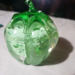 VTG Hand Blown Glass Fruit White Green Pepper or Tomato w stem Paperweight - Picture 1 of 6