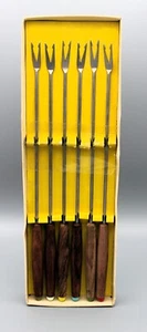 Forchette per fonduta vintage marca King acciaio inox 101/2” palissandro colore codificato no scatola F6 - Foto 1 di 2