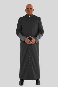 Elegant Black Roman Cassock 33 Buttons with Satin Cuffs & Piping - Picture 1 of 5