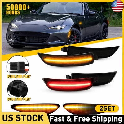 Amber Sequential LED Side Marker Light Smoked Lens For Mazda RX-8 MX-5 Miata 12x - Image 1 of 4
