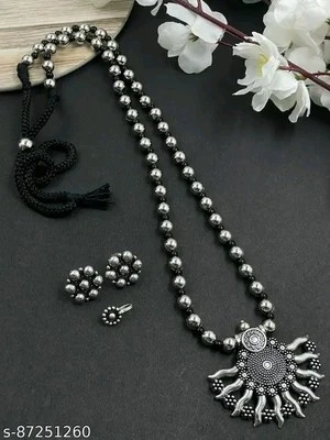 Collar gargantilla espejo plata oxidada de Bollywood indio pendientes joyería Nath Foto 1 de 4