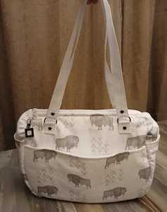 New Canvas Aztec Boho Buffalo Bison Shoulder Bag Purse White Gray Tote Carryall - Picture 1 of 7
