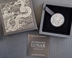 2024 Australia Lunar Year of the Dragon 1/2 oz  Silver (.999) 50c proof Coin - Picture 1 of 5