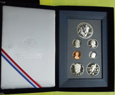 1994-S US Mint Prestige Proof Set World Cup Silver Dollar Box & COA 7 Coins - Image 1 of 4