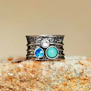 Vintage Pattern Multilayer Inlaid Faux Gemstone Finger Ring SIZE 9 - Picture 1 of 5