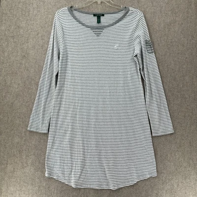 Lauren Ralph Lauren Long Sleeve Striped Nightgown Dress XL Grey White Jersey - Image 1 of 4