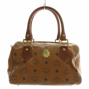 MCM Mini Boston Tasche Hand Schulter 2 Wege Leder Visetos Muster Total Logo Gebraucht - Bild 1 von 8