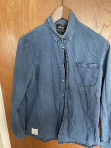 WESC SLIM FIT LONG SLEEVE DENIM SHIRT BLUE MENS LARGE NEW - Picture 1 of 3