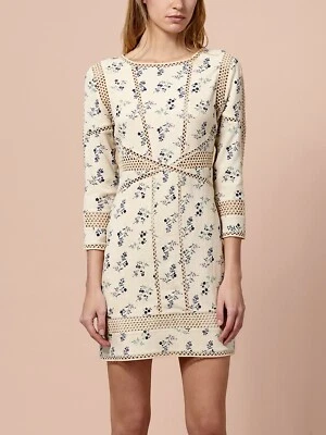 HOSS Intropia Kleid XXS-38 Retro Baumwolle Seide Häkel Blumen Écru Stickerei - Bild 1 von 4