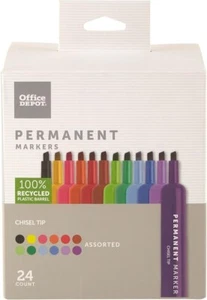 Marcadores permanentes estilo tanque Office Depot, punta de cincel, colores surtidos, paquete de 24 - Imagen 1 de 7