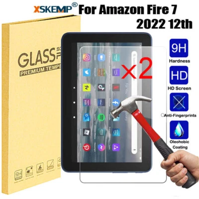 2Pcs For Amazon Fire 7 12th Gen 2022 7 Kids Tablet Screen Protector Glass Cover - Image 1 of 4