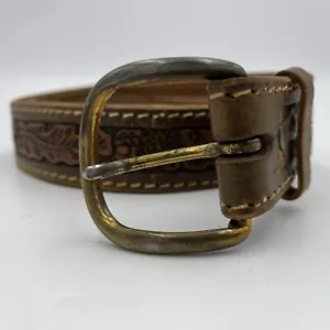 Tex hellbraun verzierter Cowboy Westerngürtel Eichel & Eichenblätter Leder 32 - Bild 1 von 9