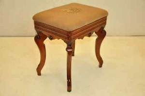 Victorian Walnut Briggs' Adjustable Piano Bench, Stamped, Original Needlepoint - Picture 1 of 11