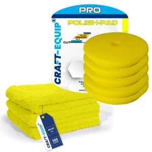 8er Pack Craft-Equip PRO 80mm DA Polierschwämme POLISH GELB + Microfasertücher - Bild 1 von 1
