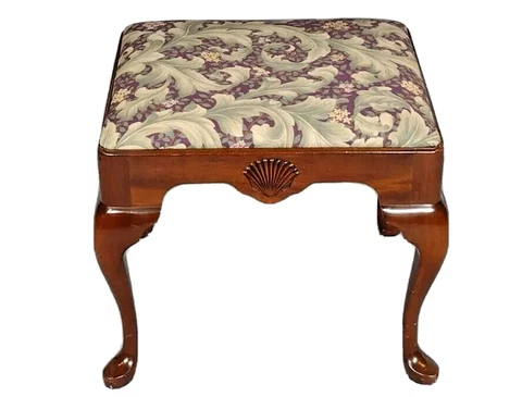 Mahogany Queen Anne Footstool Bench Stool Floral Fabric Cover