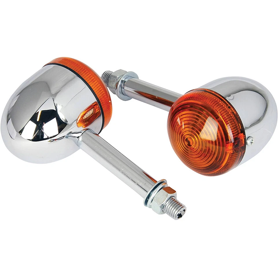 Motorcycle Motorbike Long Stem Metal Chrome Bullet Indicators (Amber Lens) - Image 1 of 1