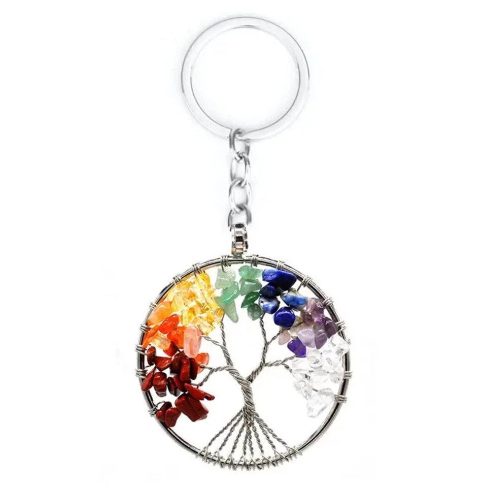 Porté Clé / Décoration - Arbre de Vie - Métal et Pierres Naturelles Multicolores - Photo 1/3