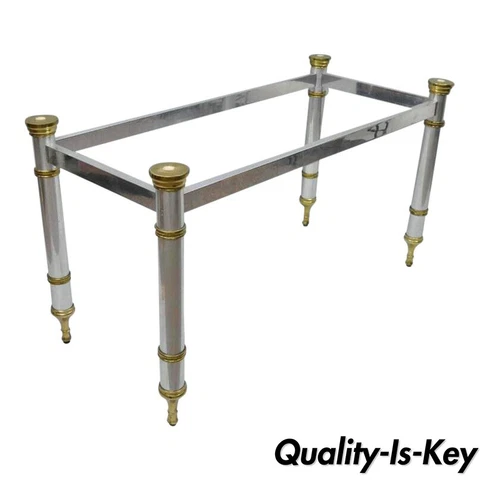 Chrome & Brass Maison Jansen Hollywood Regency Console Dining Desk Table Base Cover