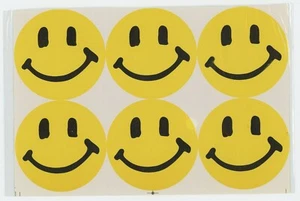 Bright Yellow Smiley Face 6 Stickers 2 3/8" Wide Peel N Stick 1 Sheet New B5-B23 - Picture 1 of 1