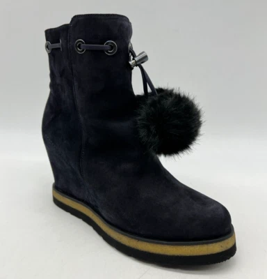 Andre Assous Oriana Azul Oscuro Gamuza Cuña Cremallera Botines Botas Talla 7 M Foto 1 de 4