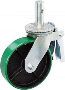 CasterHQ- 6" X 2" Scaffold Caster with Brake - Polyurethane ON CAST Iron Wheel - - Picture 1 of 1
