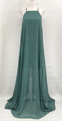 Vestido Halter Show Me Your Mumu Grande Verde Metálico Gasa Forrado Aberturas Nuevo con Etiquetas Foto 1 de 4