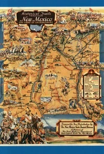 Historical Trails New Mexico The Land of Enchantment Santa Fe etc - Map Postcard - Picture 1 of 2