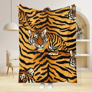 Tiger Design Microplush Fleece Throw Blanket Lightweight Ultra Soft 30x40 50x60 - Picture 1 of 7